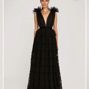 Elegant Black Maxi Tulle Gown with Plunging V-Neck